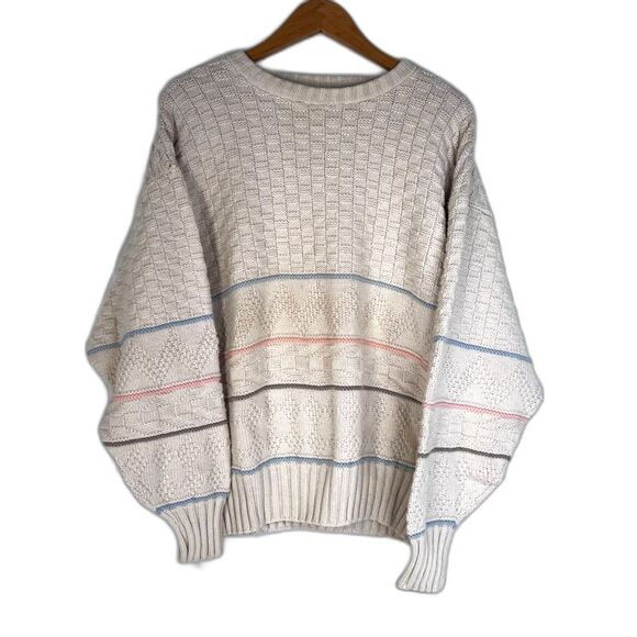 Hunt Club Other - Hunt Club Preppy Cable Knit Striped Fisherman Sweater 100% Cotton Size MD VTG